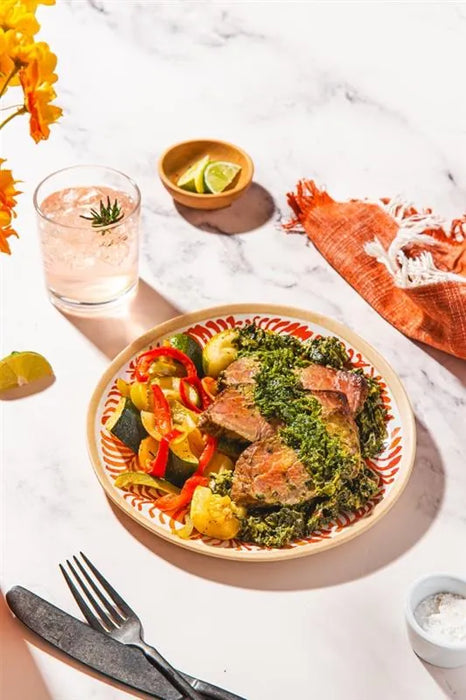 Chimichurri Filet Mignon with Creamy Spinach and Asparagus