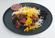 spartan mea preps miami - steak power bowl paired with rice, black beans, and yellow corn